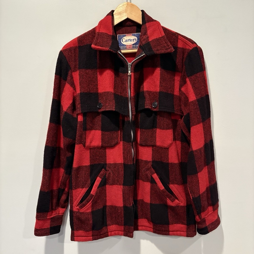 Vintage 40s Men's Carter's Buffalo Plaid Wool Work Wear Jacket Coat Sz M